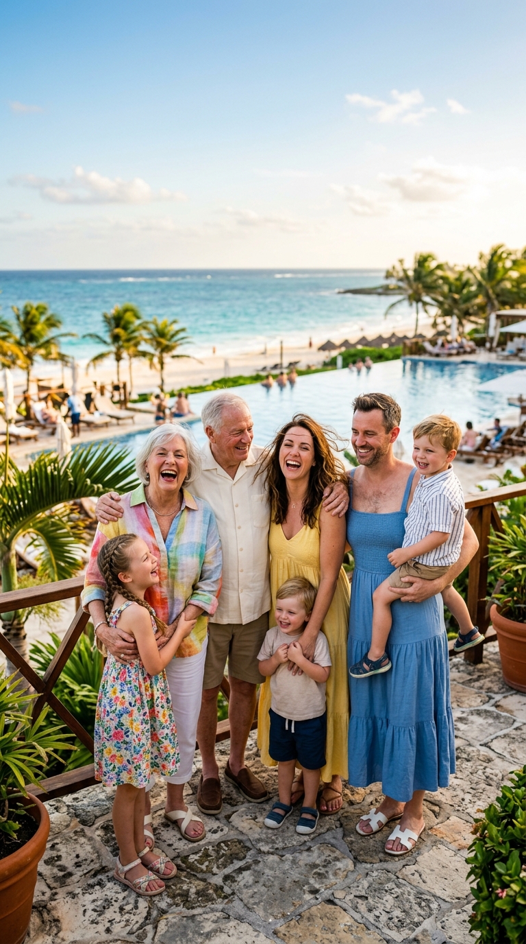 Family enjoying resort holiday